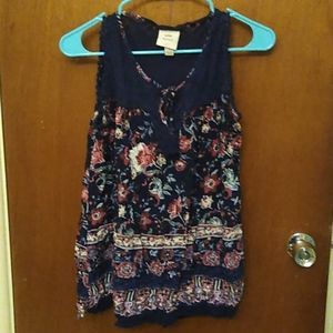 Navy Blue & Rose Colored Sleeveless Blouse